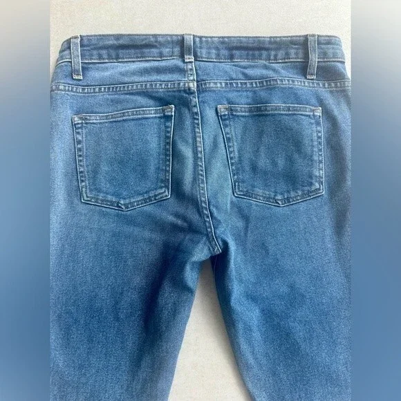 Khaite Alissa Crop Jeans Raw Hem Frayed Cotton Blend Blue Women's Size 28